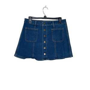 Altard State Women's Denim Mini Skirt Button Up A-Line Jean Hi-Waist Blue Medium